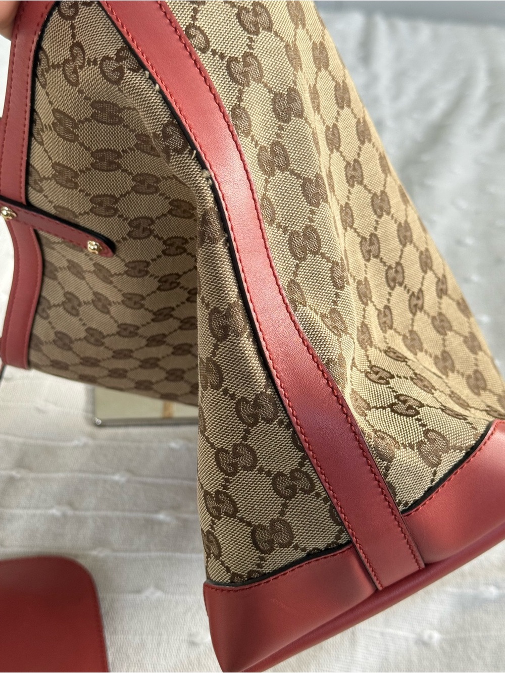 Gucci Beige Brown Monogram Tote with Pink Trim - Picture 7 of 10